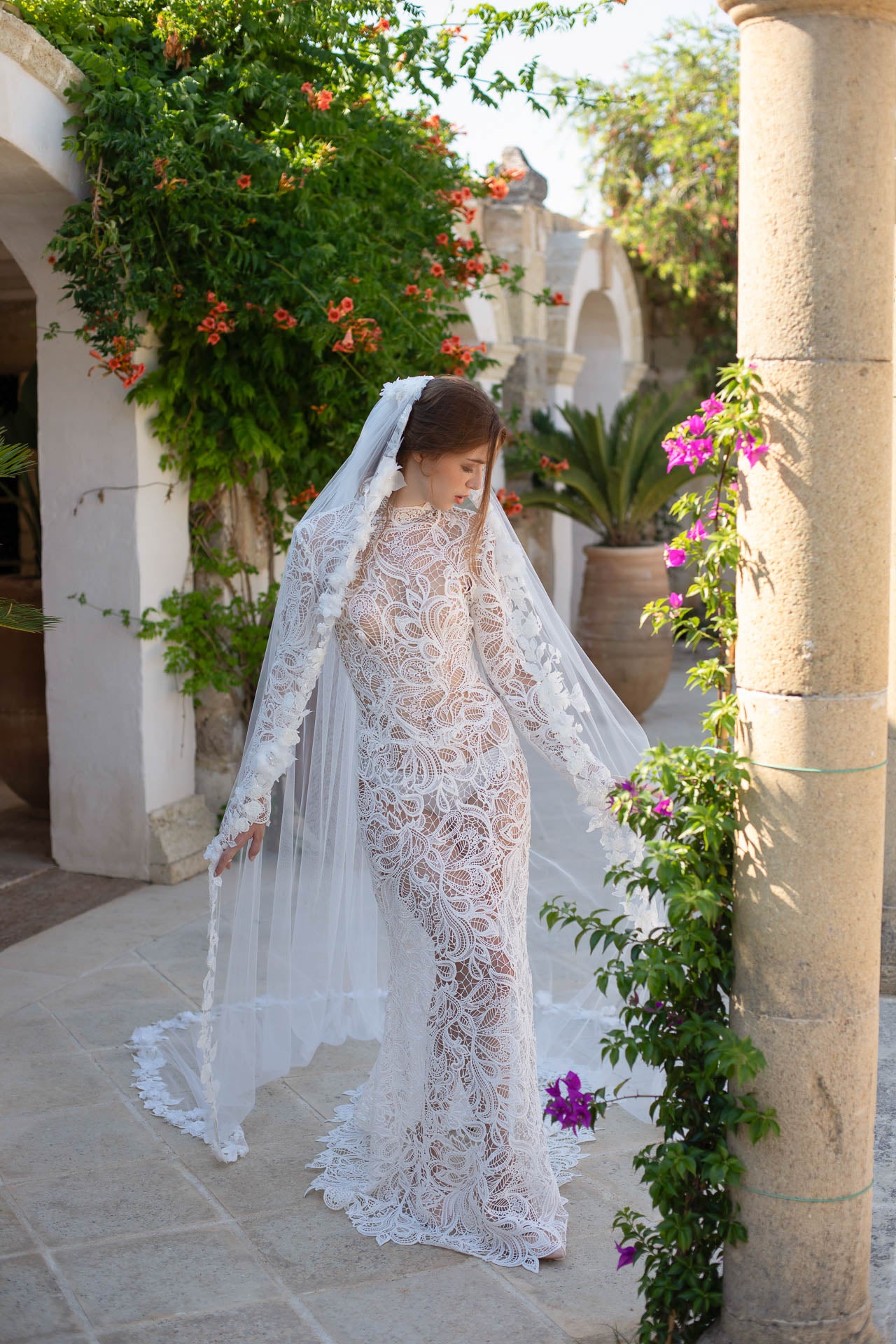 Milos Gown: Sheer Lace Sheath Dress