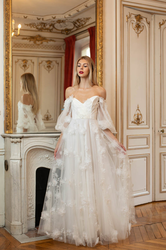 Harmony Wedding Gown: Off-Shoulder Boho Romance