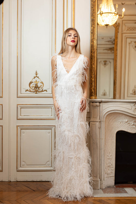 White Swan Gown: Ethereal Feathers