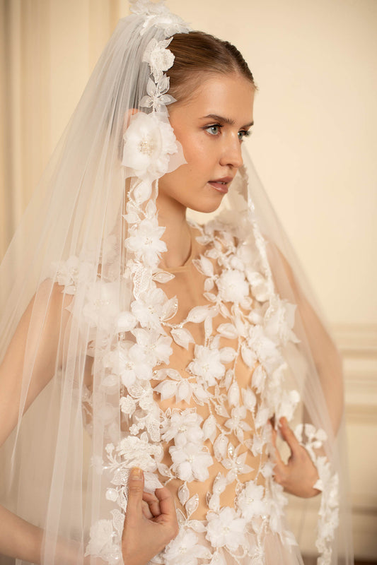 Blooming Grace Veil:  Exquisite  Lace Details