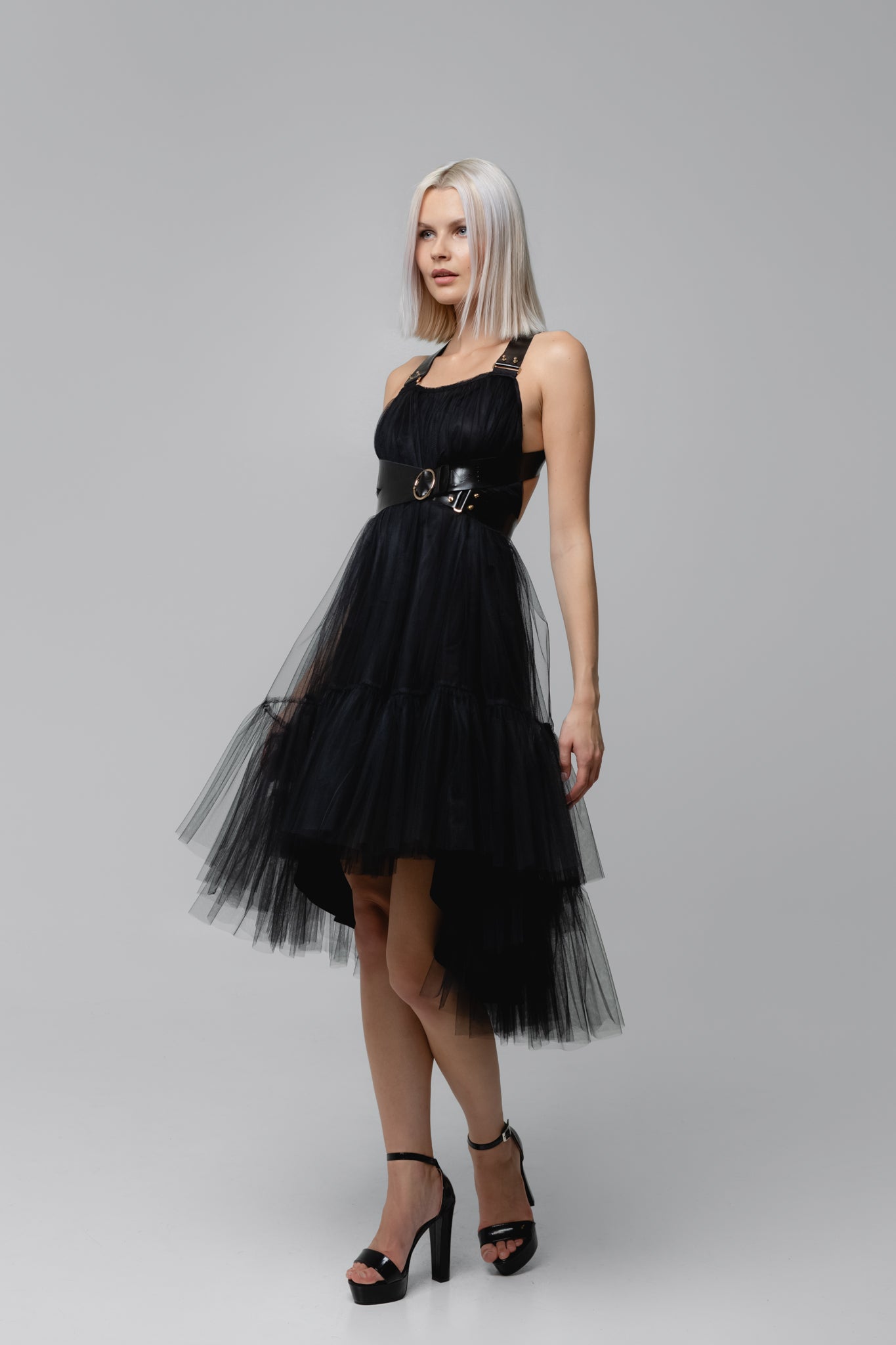 leather and tulle dress Women's Fashion Wedding Dress-strapless Leather Dress-tulle Skirt-bold Bridal Outfit-modern Wedding Fashion Unique Leather Dress Gift Idea