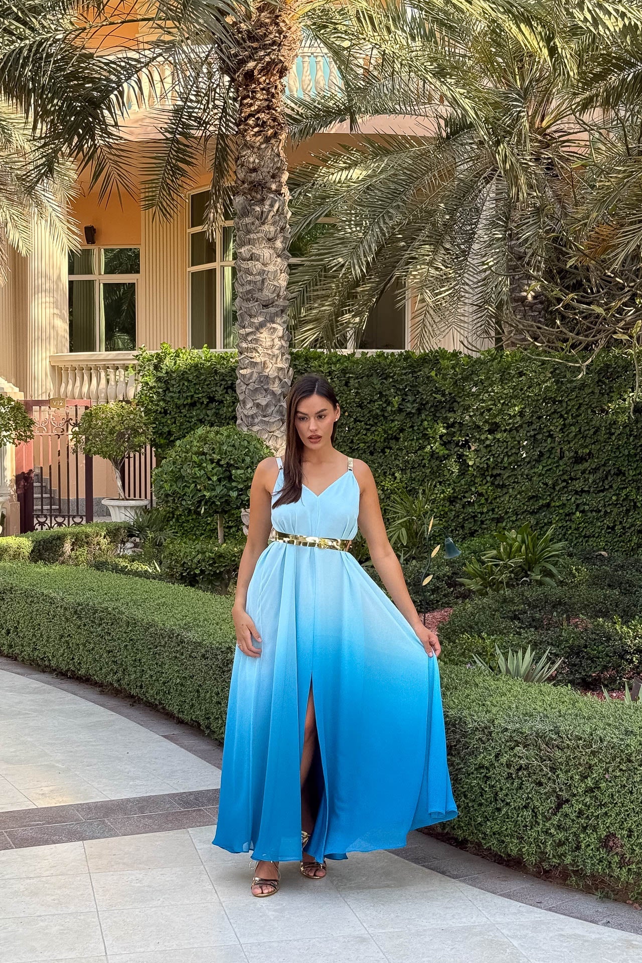 Leather Strap Ocean Blue Dress