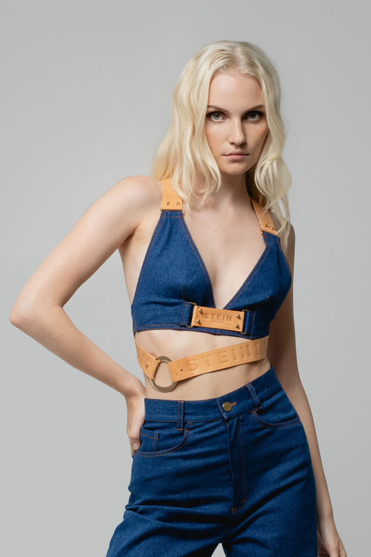 Leather Strap Denim Top