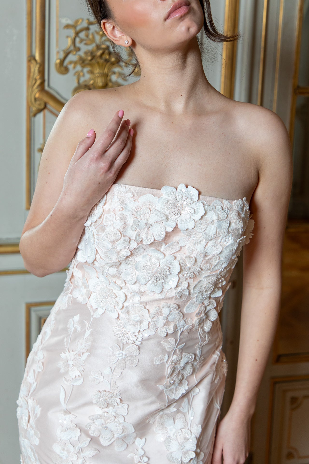 Odette Blush: Floral Lace Corset Dress