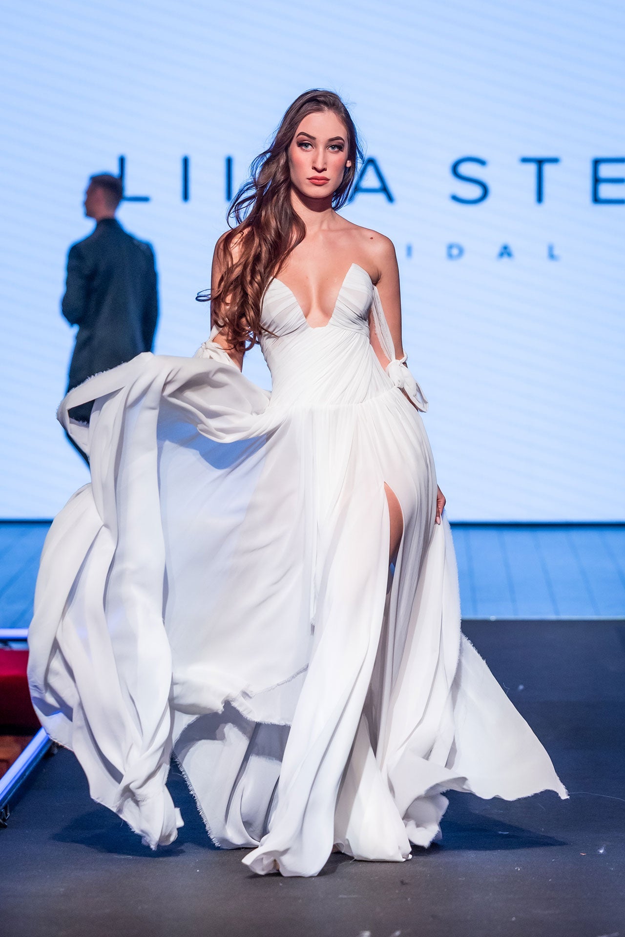 boho style evening dresses Boho-Style Off-Shoulder Wedding Dress in Crepe – Romantic Look for a Striking Bride – Liina Stein