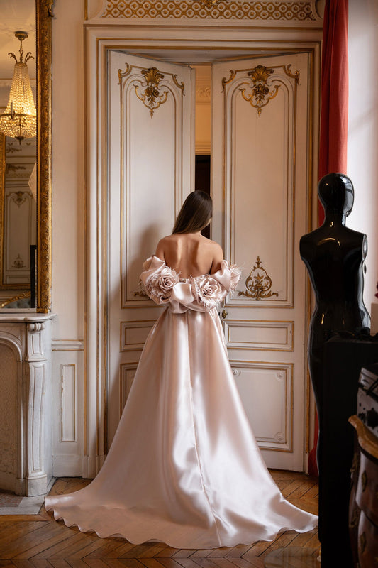 Walking Champagne Flower Gown: Cape With Flowers