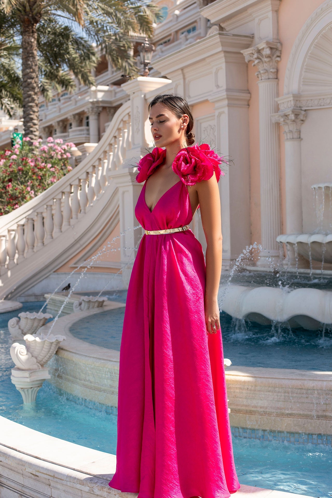 Walking Fuchsia Flower Dress