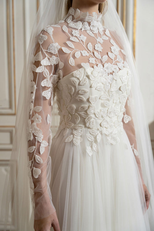 Corine Gown: Romantic Sheer Sleeves