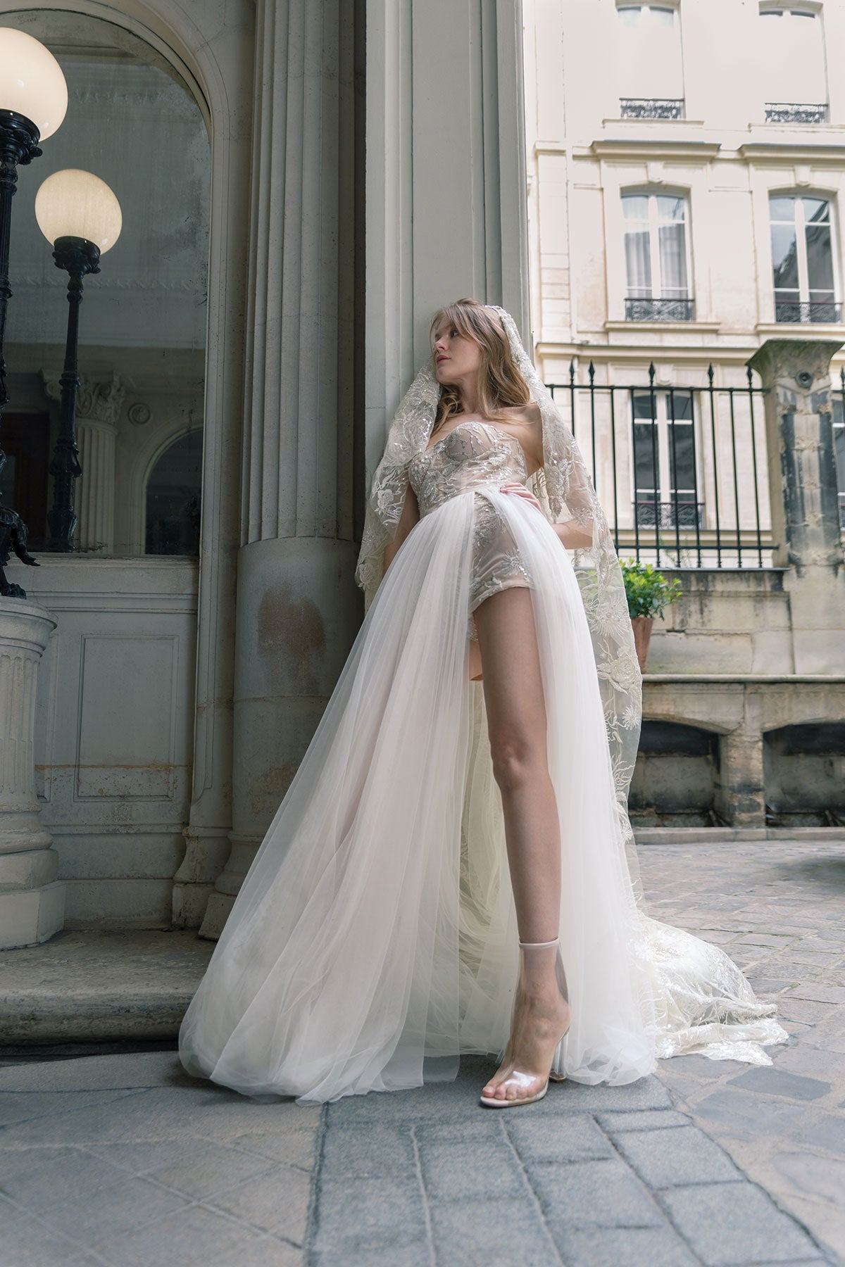 Pearl Corset Wedding Dress with Tulle Skirt Inspired by Mary Stuart For a Bride With a Character Liina Stein Pearl Corset Wedding Dress with Tulle Skirt Inspired by Mary Stuart For a Bride With a Character Liina Stein