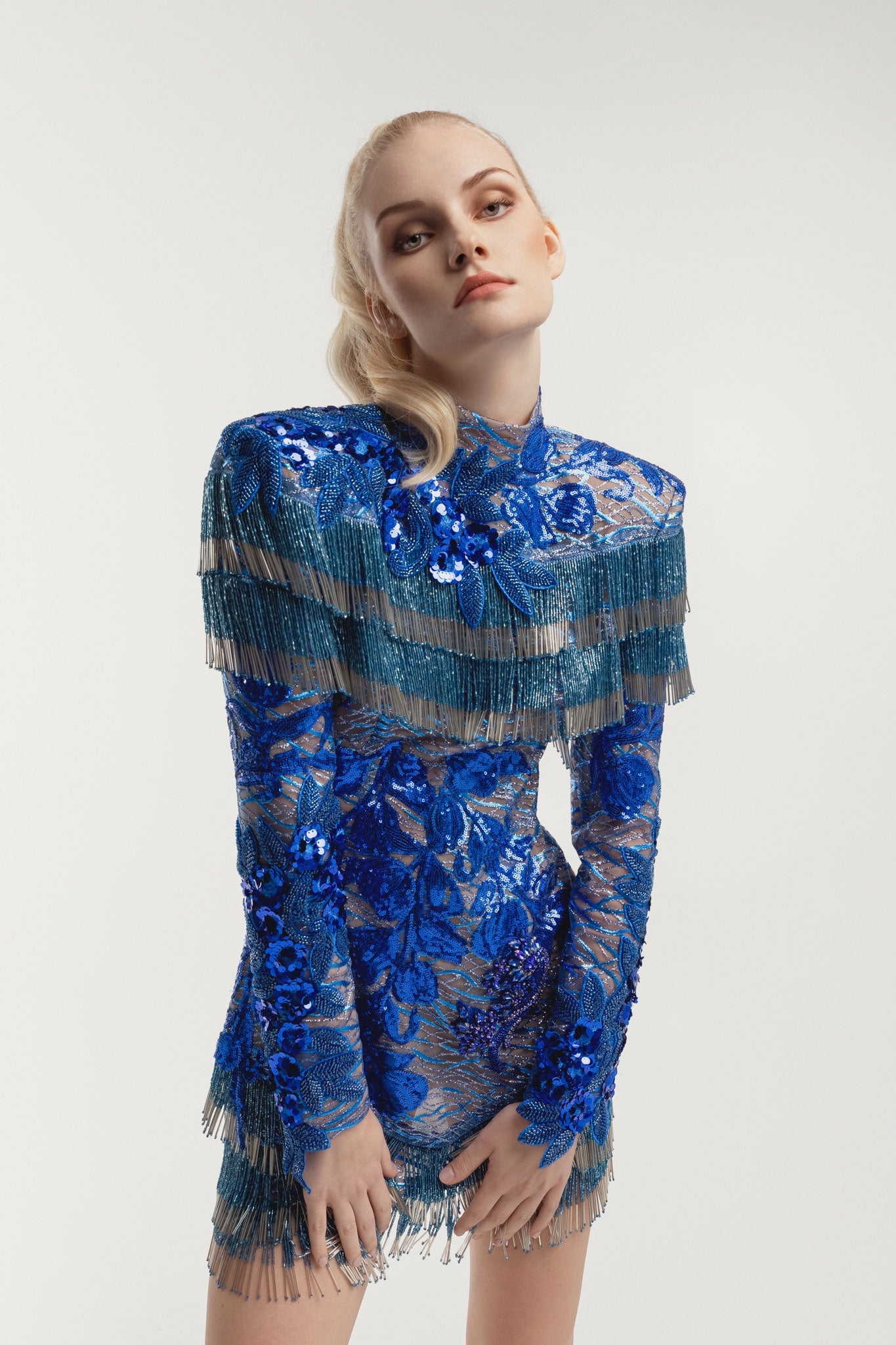 vibrant blue dress Multi-Sequin-Print Long Blue Prom Dress Blue Multi / 2