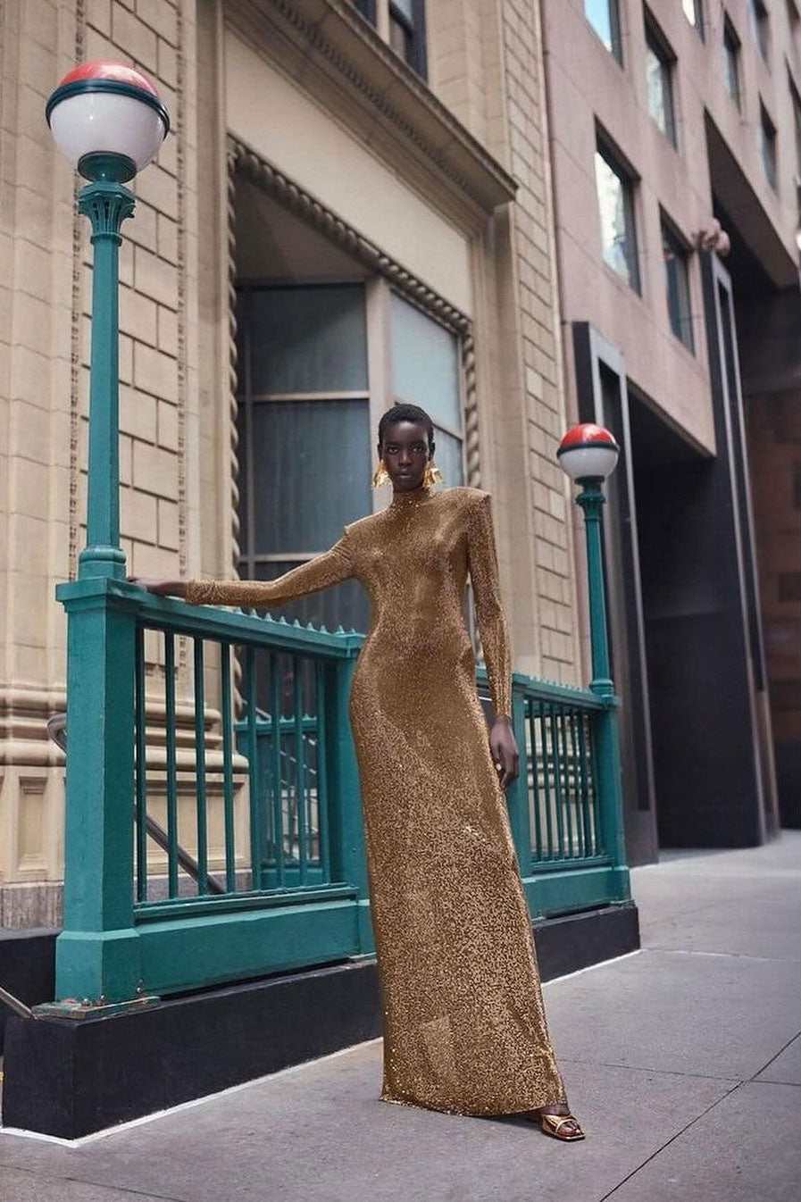 Amber Caviar Sleeved Gown