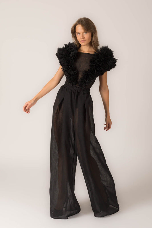 Black Frilled Organza Bodysuit