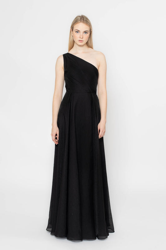 Asymmetrical Black Walking Flower Gown