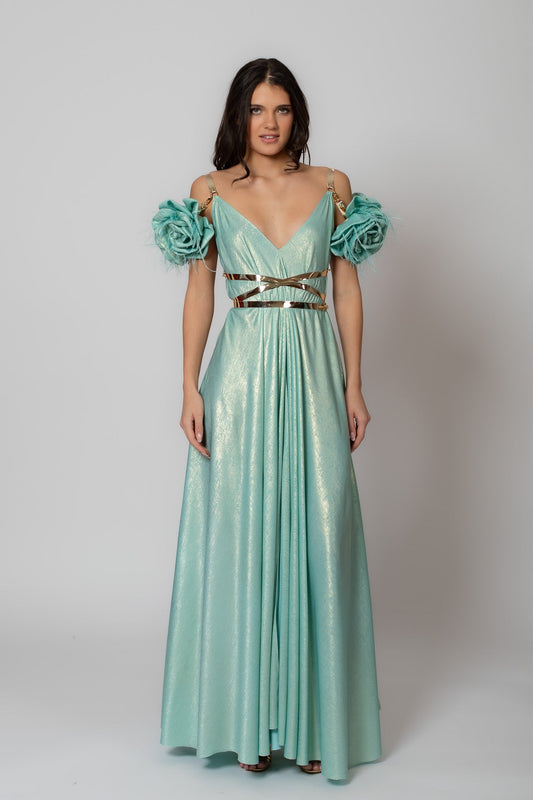 Aqua Teal Walking Flower Dress