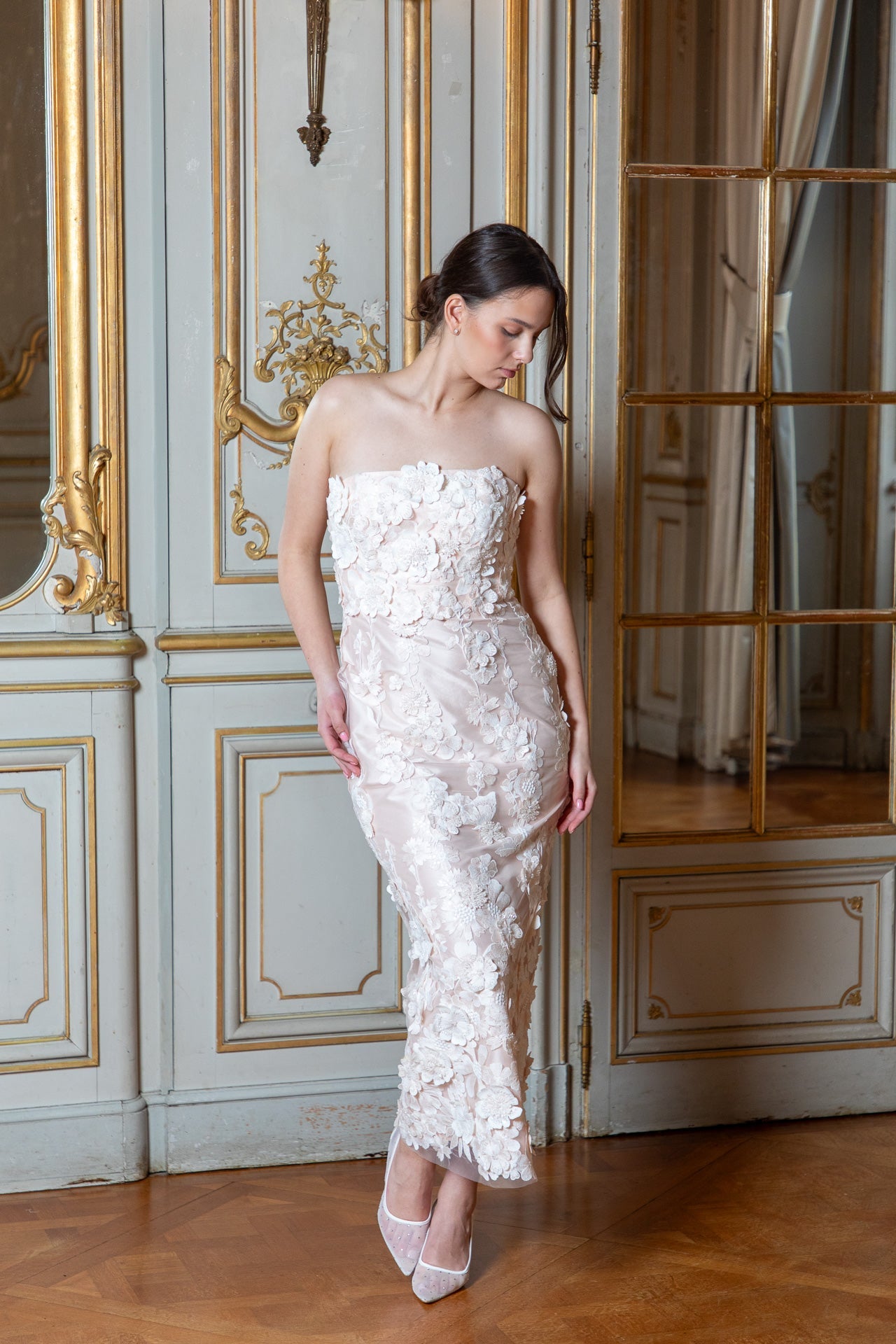Odette Blush: Floral Lace Corset Dress