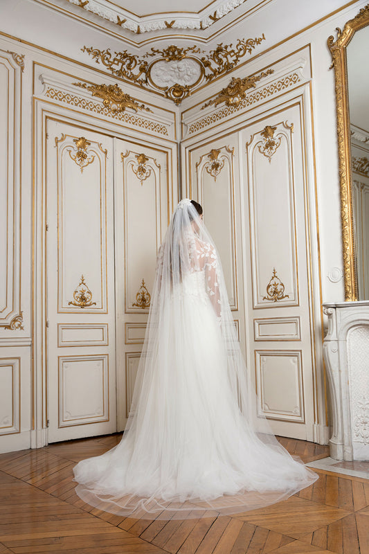 White Tulle Veil: Adorned With Pearls & Lace