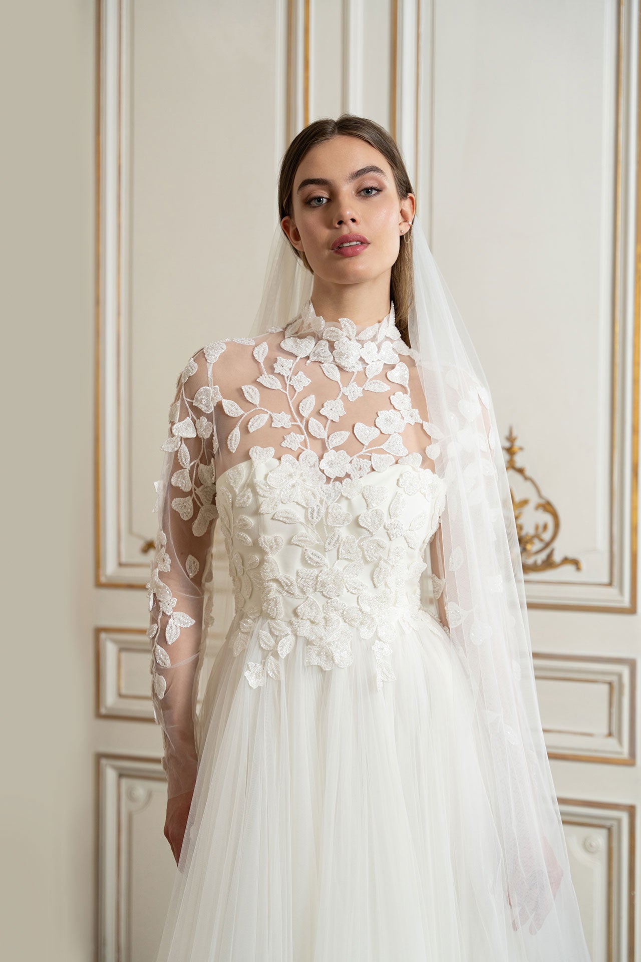 White Tulle Veil: Adorned With Pearls & Lace