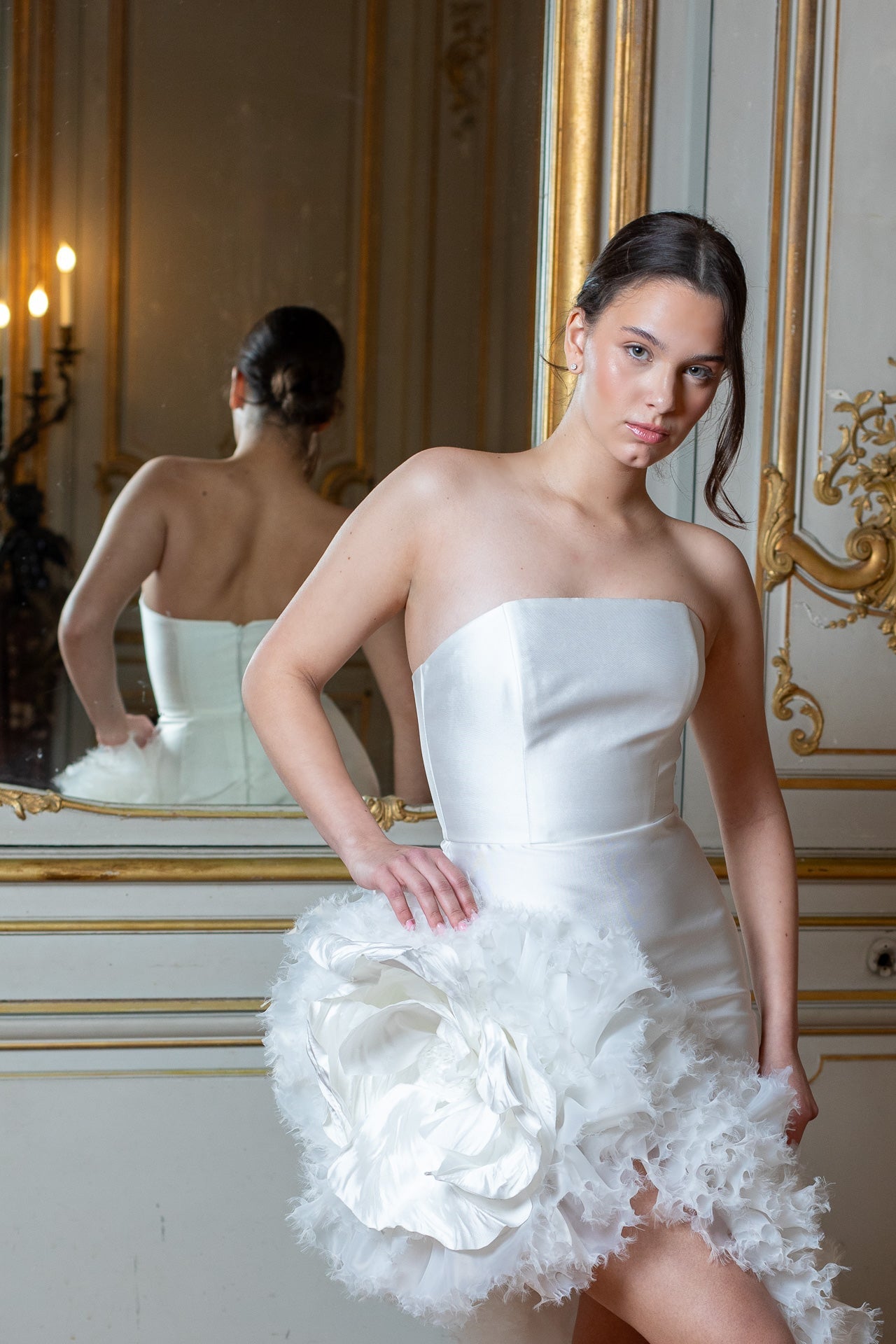 White Frilled Walking Flower Gown: Hand-Crafted Flower
