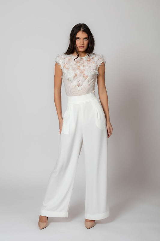 Rosée Blanche Bodysuit: Romantic Floral Lace