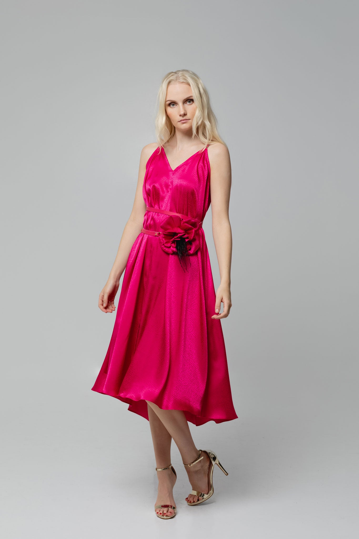 Pink Walking Flower Midi Dress