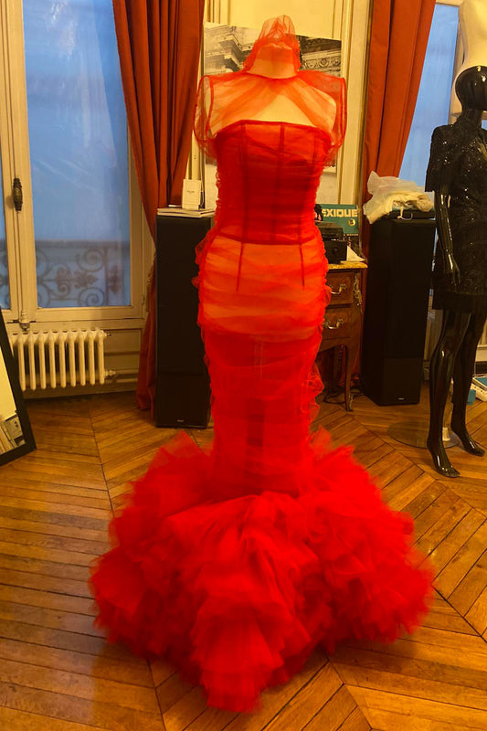 Red Tulle Gown