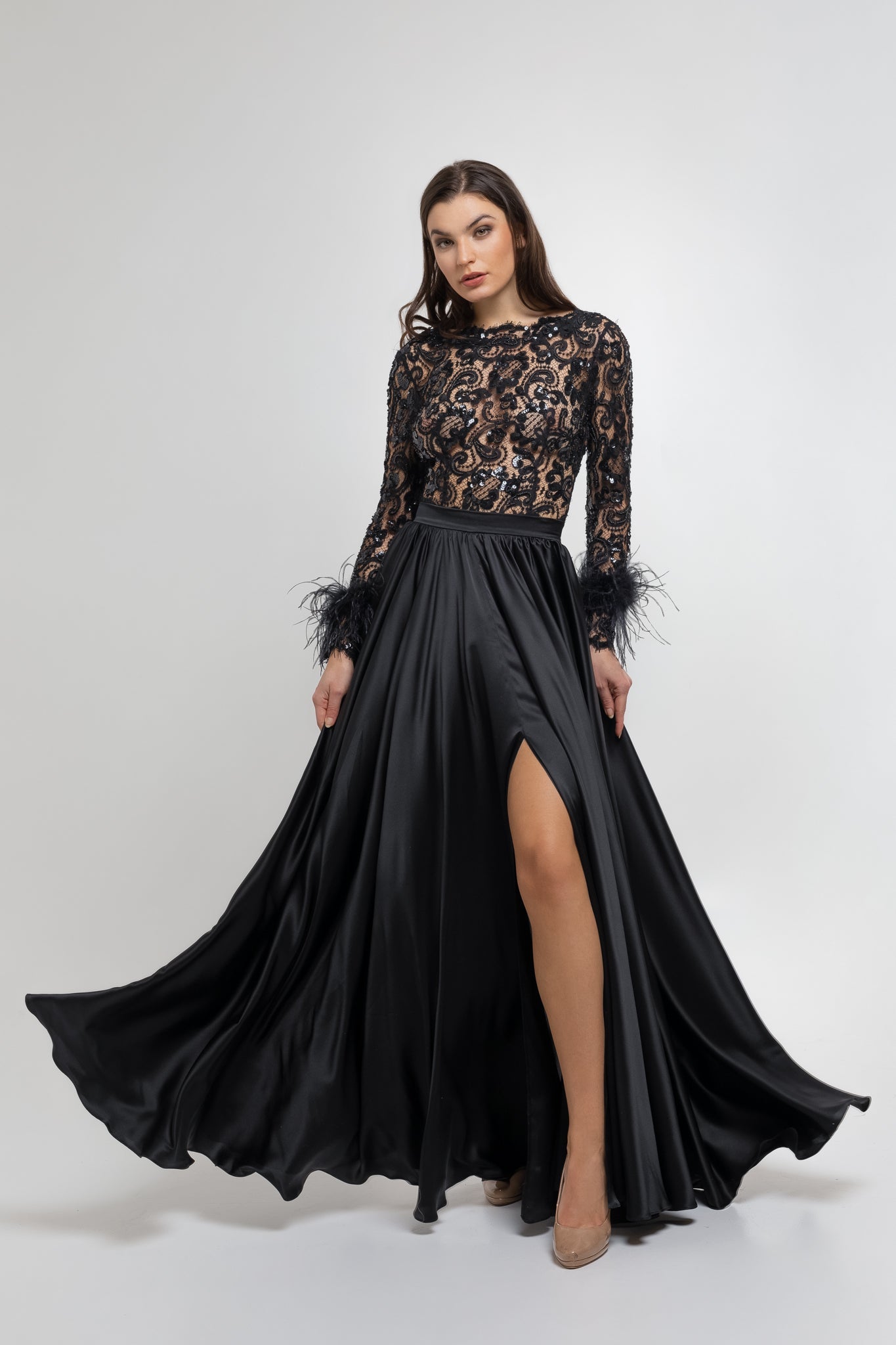 Long Black Silk Skirt